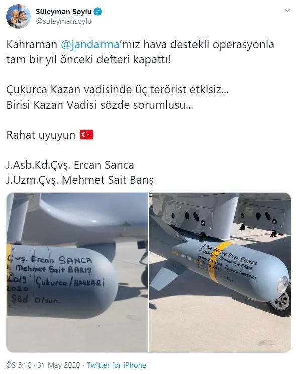 Bakan Soylu'nun sosyal medyadan yaptığı paylaşım. 