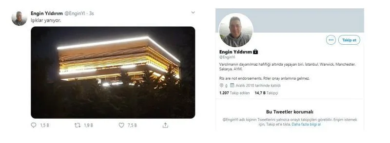 Engin Yıldırım, gelen tepkiler üzerine hesabını kapatıp paylaşımını sildi.
