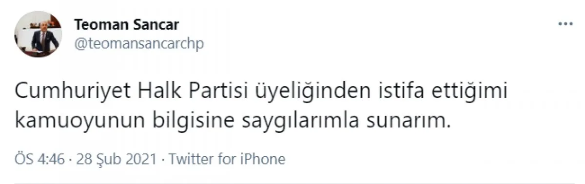 Teoman Sancar, CHP den istifa etti #1