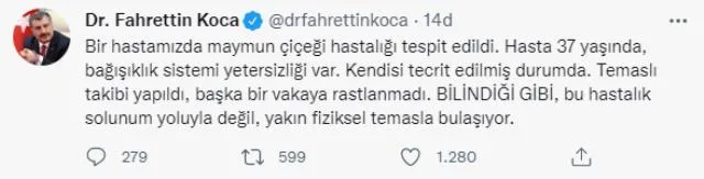 Son Dakika: Bakan Koca kötü haberi verdi! Türkiye'de ilk maymun çiçeği vakasına rastlandı
