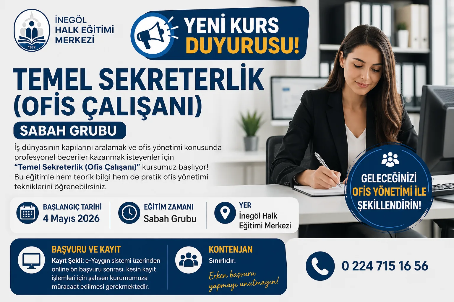 İnegöl’de yeni kurs fırsatı: Ofis çalışanı yetiştirilecek