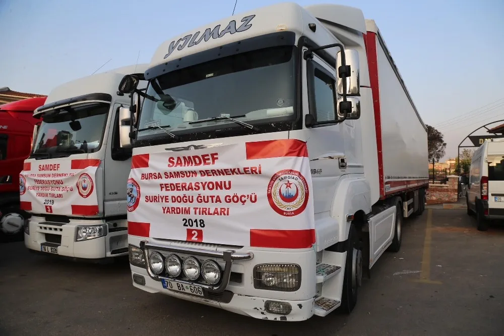 Bursadan Doğu Gutaya 4 Tır Yardım Malzemesi