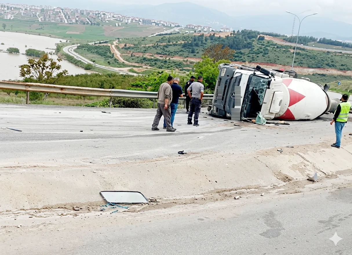 Devrilen beton mikserinin sürücüsü yaralandı