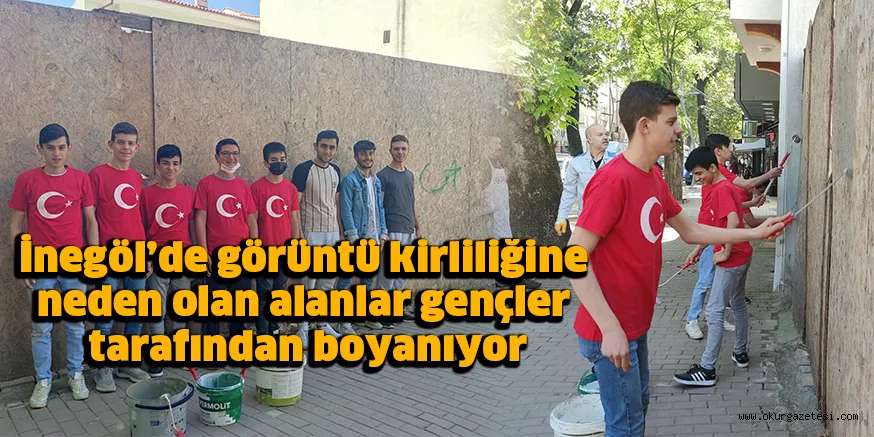 İnegöl’de görüntü kirliliğine neden olan alanlar gençler tarafından boyanıyor