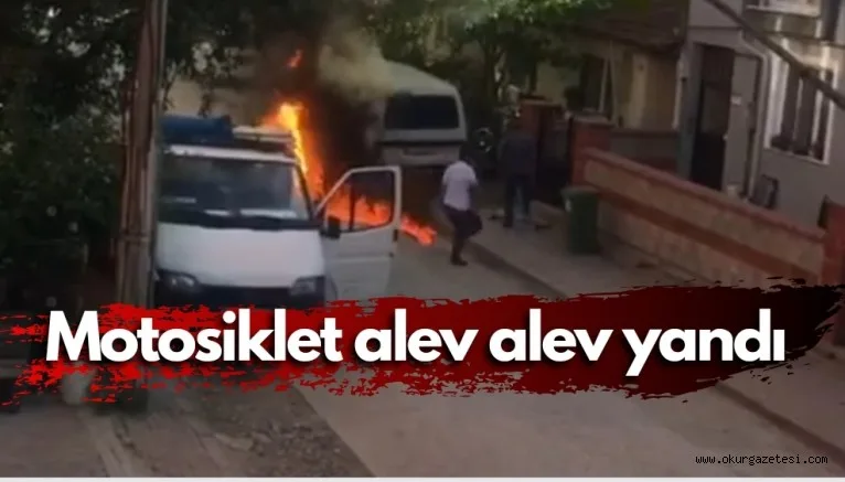 İnegöl'de motosikletin alev aldığı anlar kameraya yansıdı