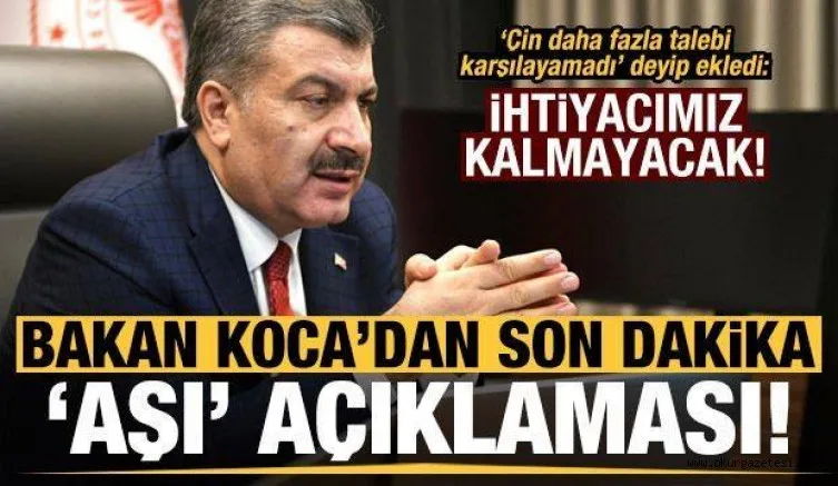 Koca 'Çin daha fazla talebi karşılayamadı' deyip ekledi: İhtiyacımız kalmayacak!
