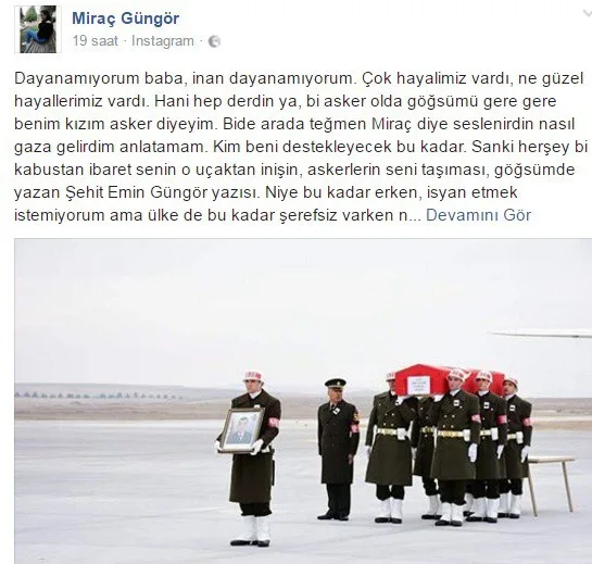 Şehit Kızı Miraçtan Yürek Yakan Paylaşım