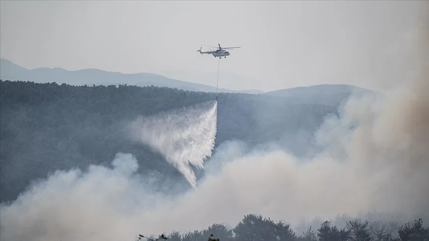 Çanakkale'de iki köy arasında rüzgarla yeniden alevlenen yangına müdahale ediliyor