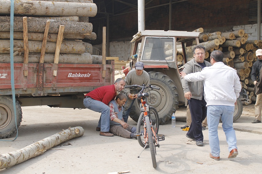 Traktördeki tomruklar üzerine düştü