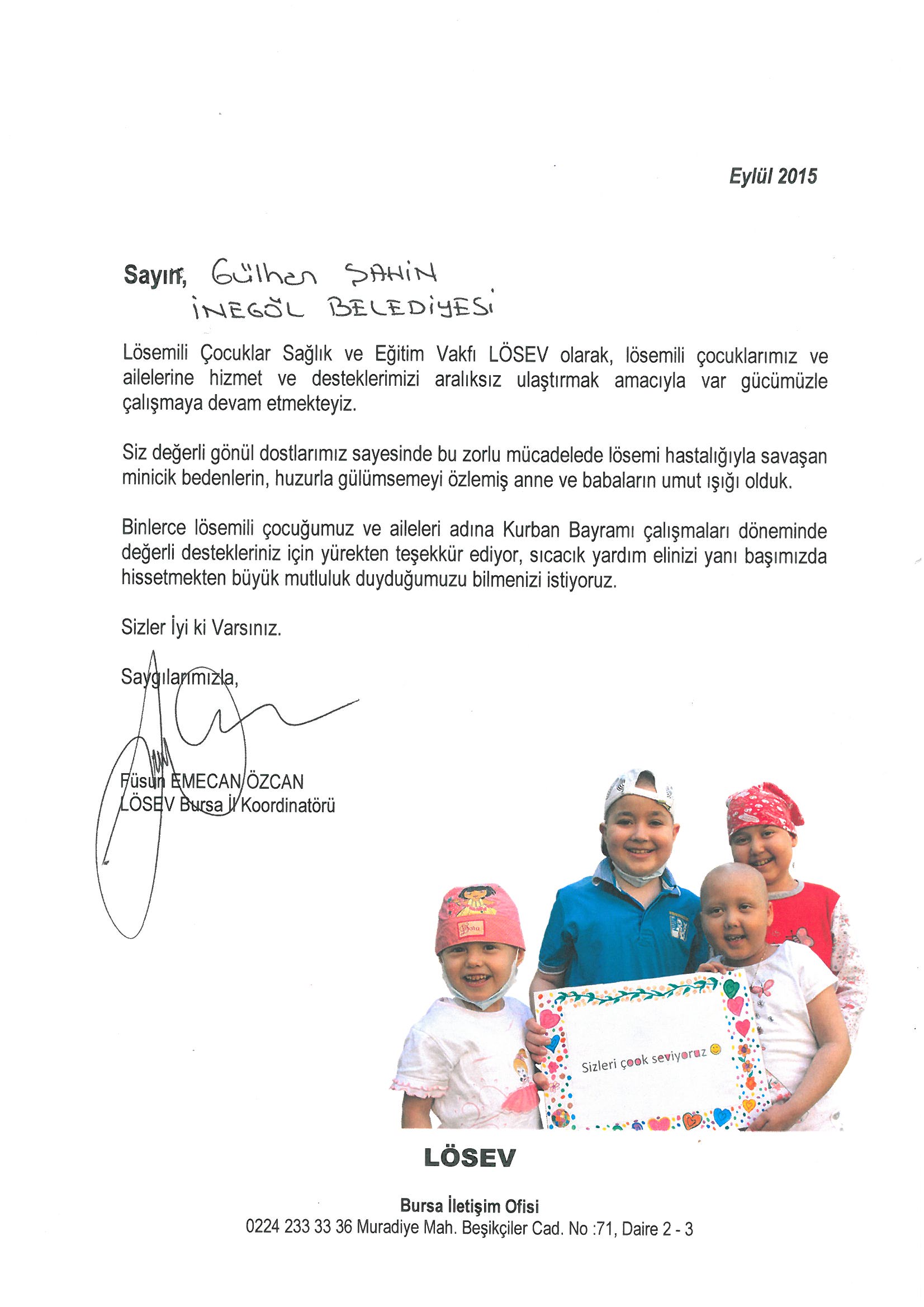 LÖSEV’den Belediye’ye teşekkür