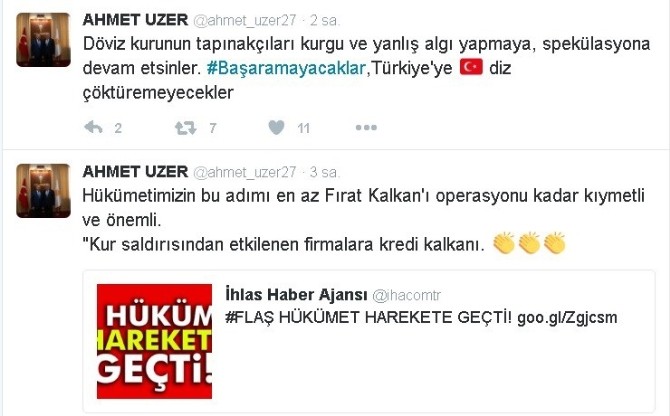 Ak Partili Uzer: Kur Saldırısında Etkilenen Firmalara Kredi Kalkanı, Fırat Kalkanı Kadar Önemli
