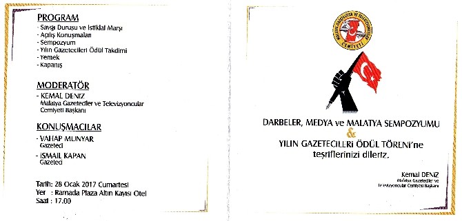 ‘Darbeler Medya Ve Malatya Sempozyumu İle ‘Yılın Gazetecileri Ödül Töreni Düzenlenecek