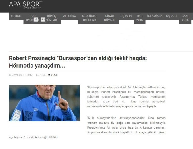 Prosineckiden Bursaspor Açıklaması
