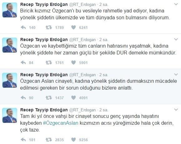 Cumhurbaşkanı Erdoğan, Özgecan Aslanı Andı