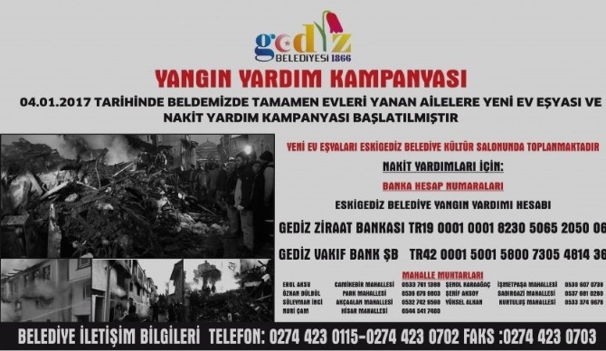 Eskigedizde Evleri Yanan Aileler İçin Yardım Kampanyası