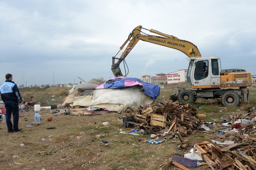 Osmangazide Kaçak Çadır Ve Barakalar Yıkıldı