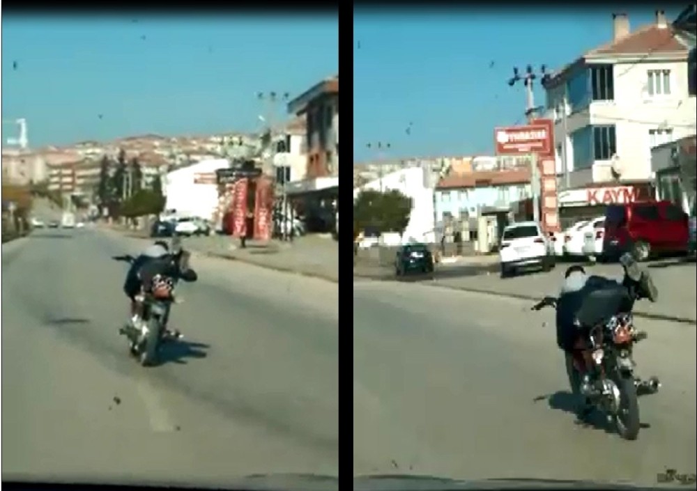 Yatarak Motosiklet Kullanan Genç Yürekleri Ağızlara Getirdi