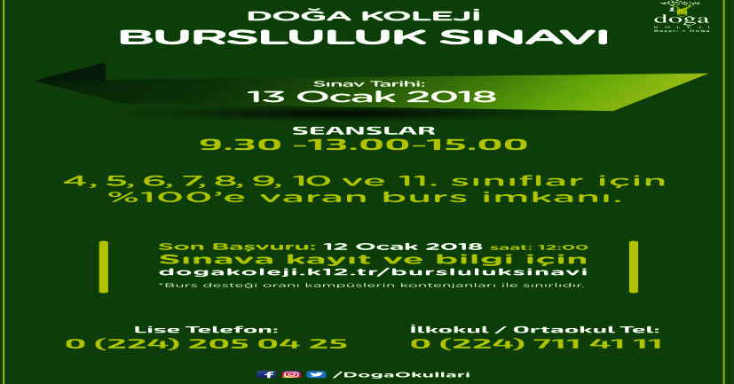 Doğa’da bursluluk sınavı için son gün 12 Ocak