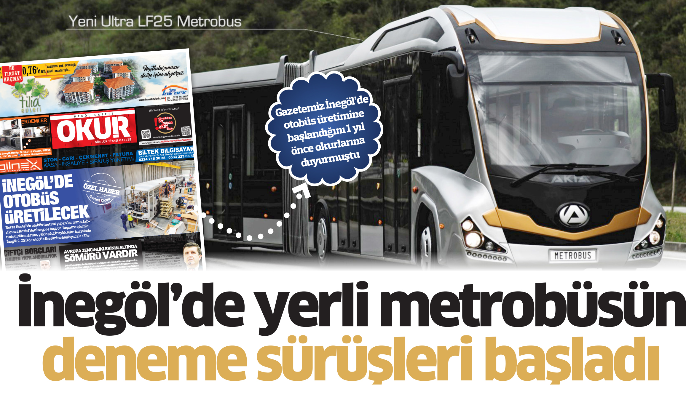 İnegöl’de yerli metrobüs deneme sürüşleri başladı