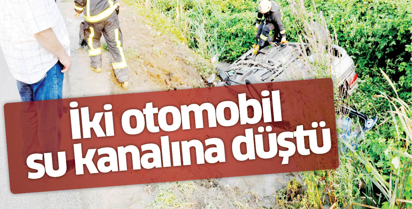 İki otomobil su kanalına düştü