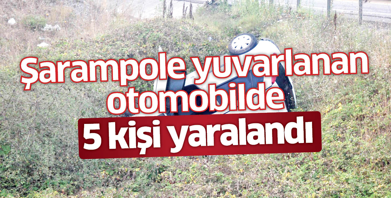 Şarampole yuvarlanan otomobilde 5 kişi yaralandı