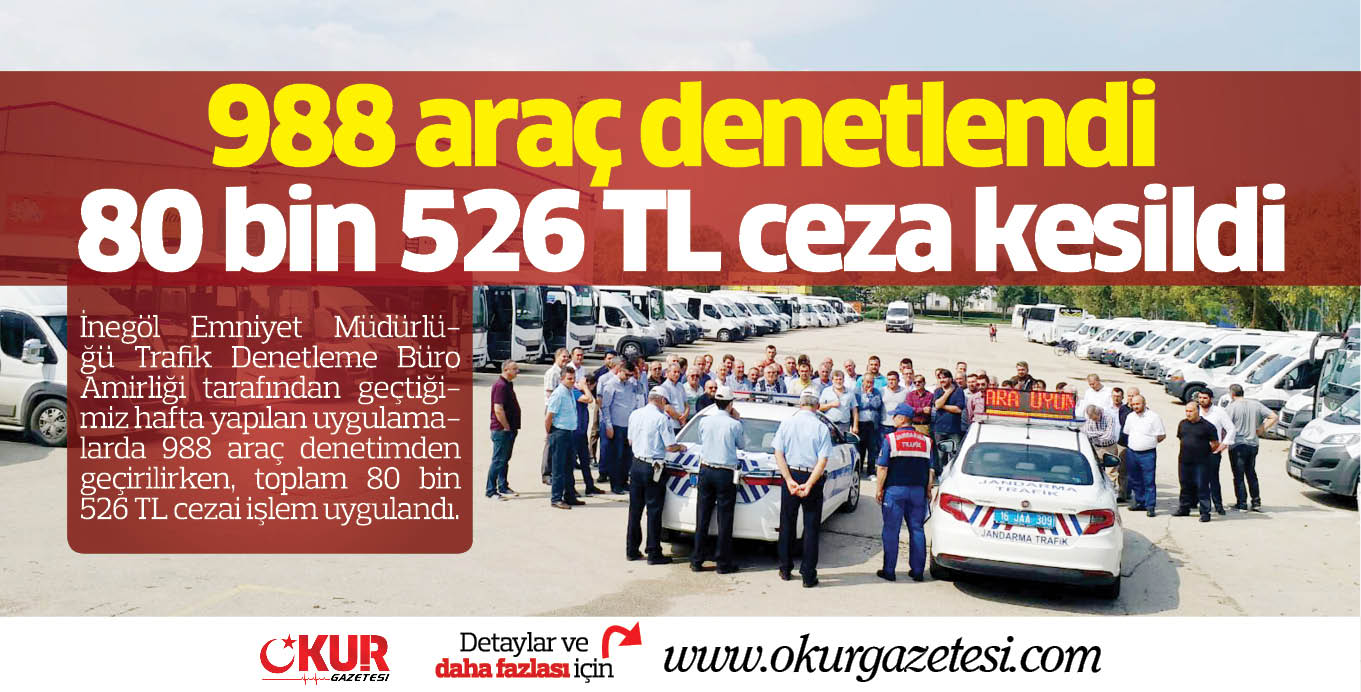 988 araç denetlendi 80 bin 526 TL ceza kesildi
