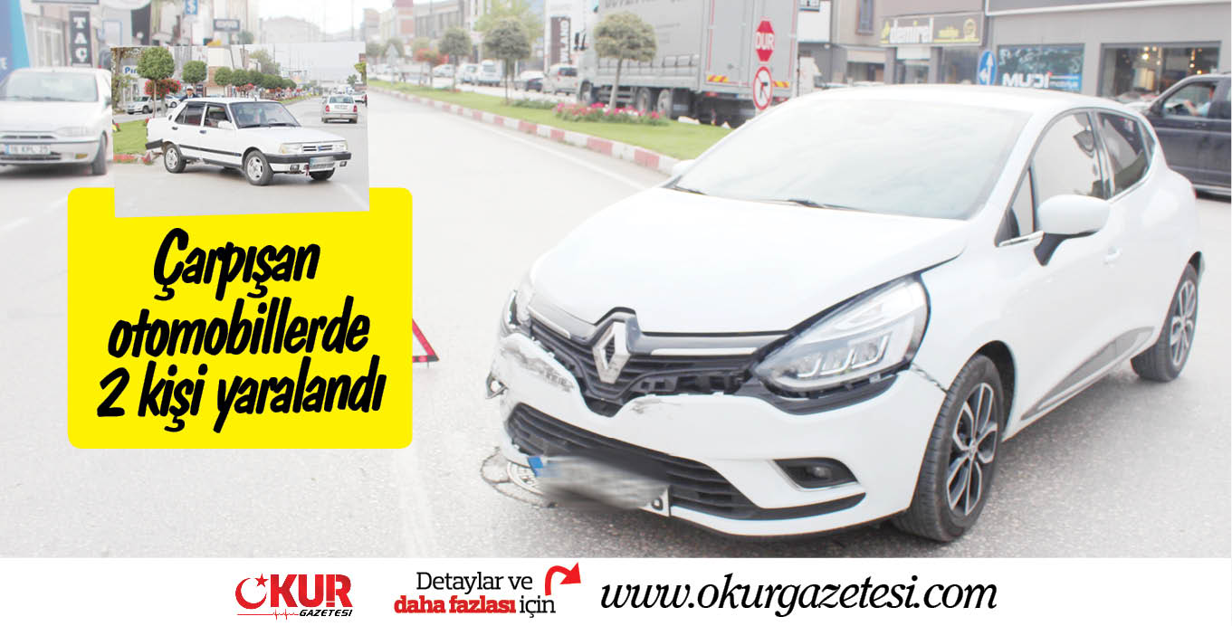 Çarpışan otomobillerde 2 kişi yaralandı