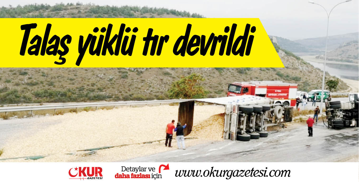 Talaş yüklü tır devrildi