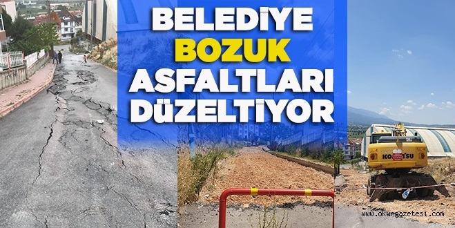 BELEDİYE BOZUK ASFALTLARI DÜZELTİYOR