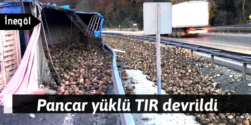 Pancar yüklü TIR yan yattı