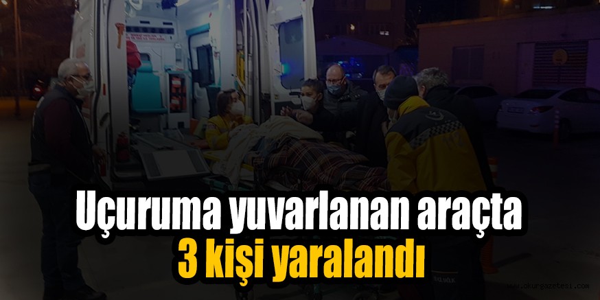 Uçuruma yuvarlanan araçta 3 kişi yaralandı