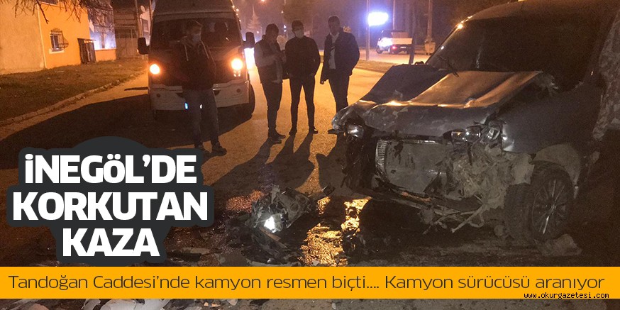 İnegöl’de kamyon ile hafif ticari aracın çarpışması sonucu 1 kişi yaralandı