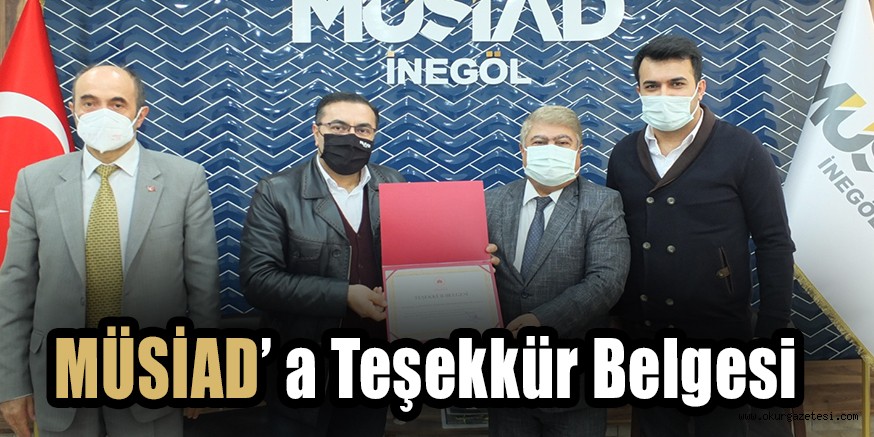 MÜSİAD’a teşekkür belgesi