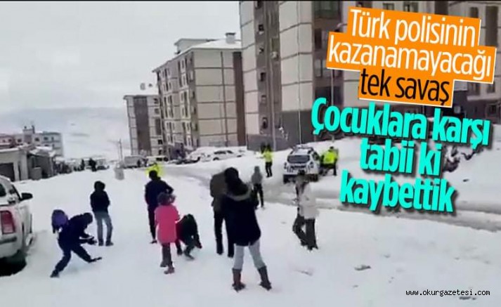 Şırnak polisi ile çocuklar arasında eğlenceli kartopu savaşı