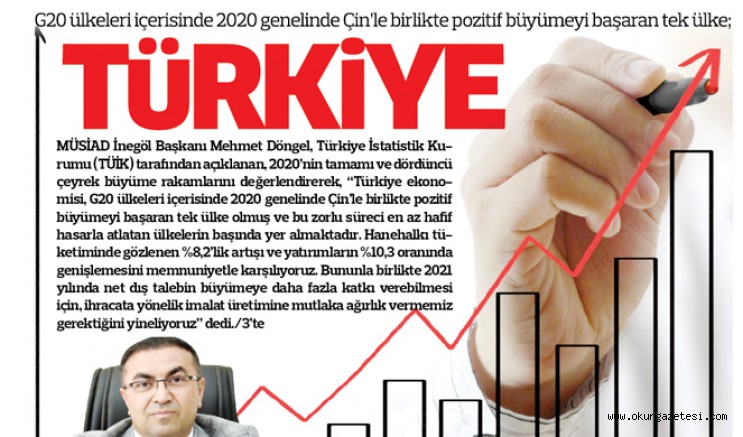 G20 ülkeleri içerisinde 2020 genelinde Çin’le birlikte pozitif büyümeyi başaran tek ülke; TüRKiYE