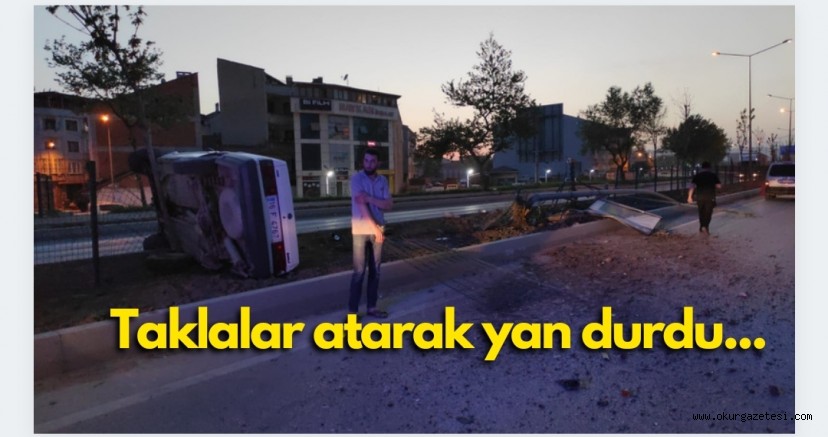 İnegöl’de takla atan araçta 2 kişi yaralandı