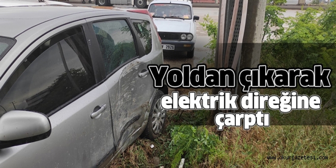 Yoldan çıkarak elektrik direğine çarptı