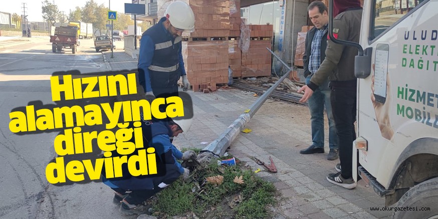 Hızını alamayan sürücü aydınlatma direğini devirdi