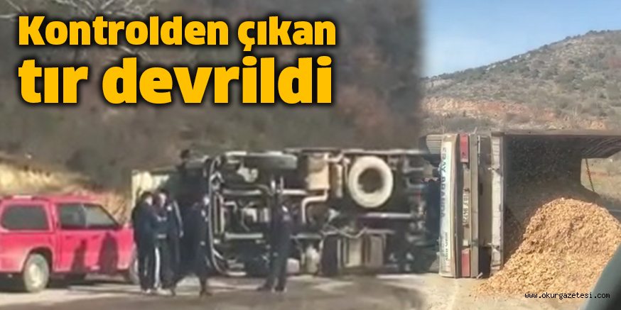 Kontrolden çıkan tır devrildi