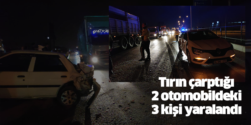 İnegöl’de tırın çarptığı 2 otomobildeki 3 kişi yaralandı