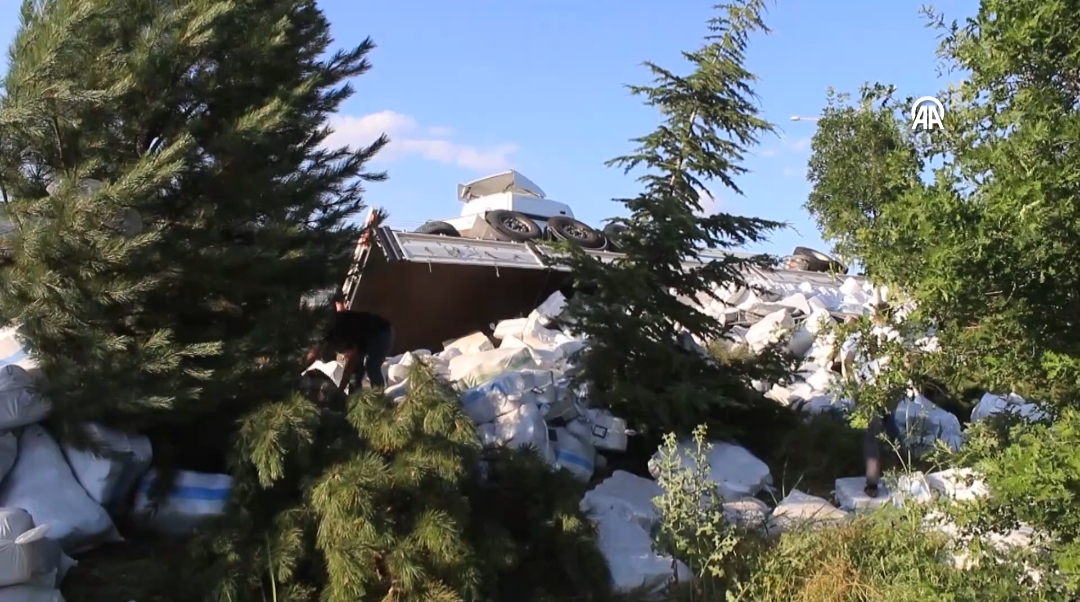 Şarampole devrilen tırın sürücüsü yaralandı